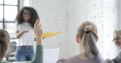 woman leading a team meeting