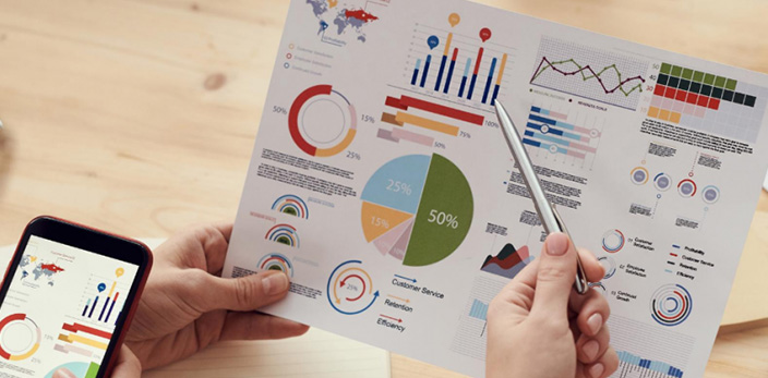 Close up shot of charts and graphs