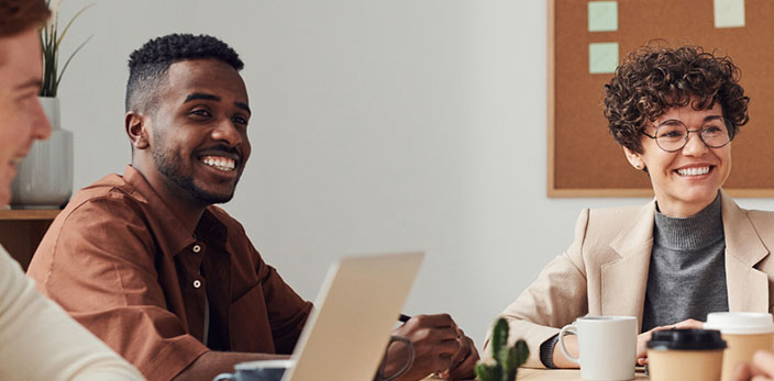 diverse team happily working together