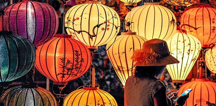 set of colorful lanterns