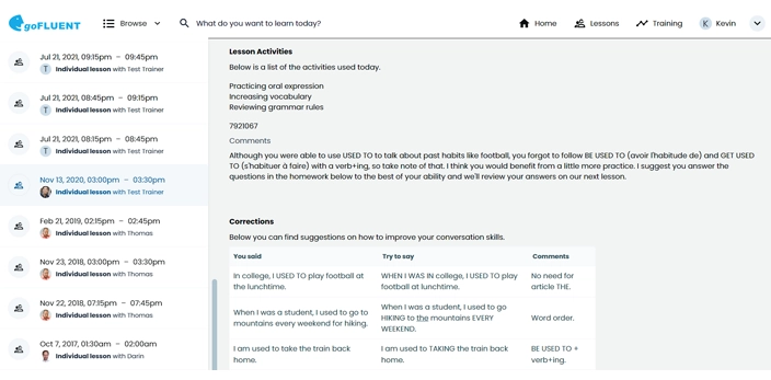 Individual Lessons Report